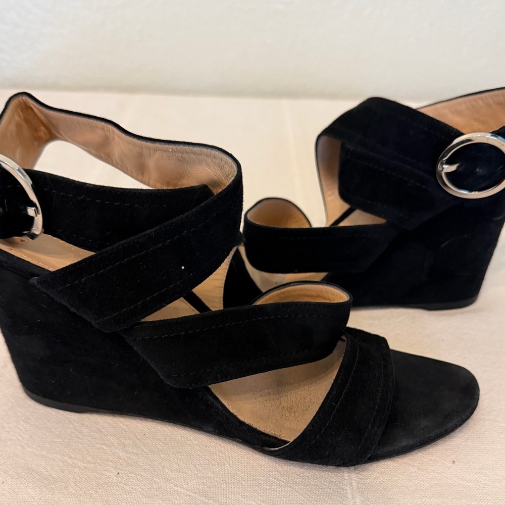Gianvito Rossi black suede ankle wrap wedge sandals - Picture 3 of 9